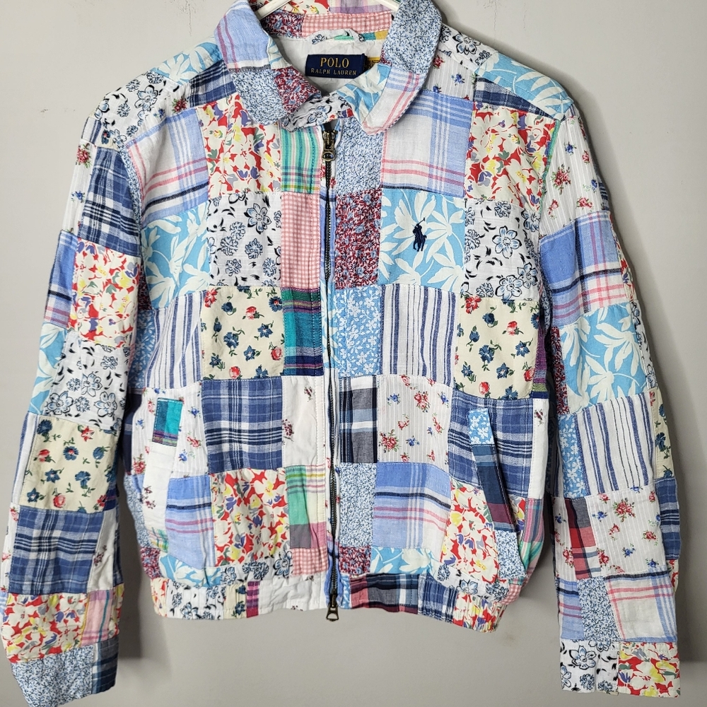 Polo Ralph Lauren RARE Multicolor Patchwork Cotton linen Bomber Jacket